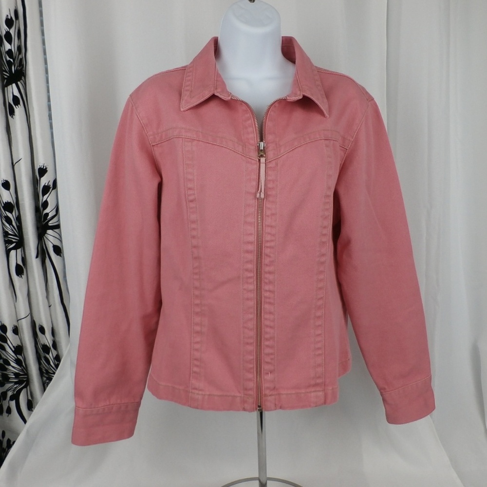 Cabi Fitted  Pink Zipper Front Jean Jacket L